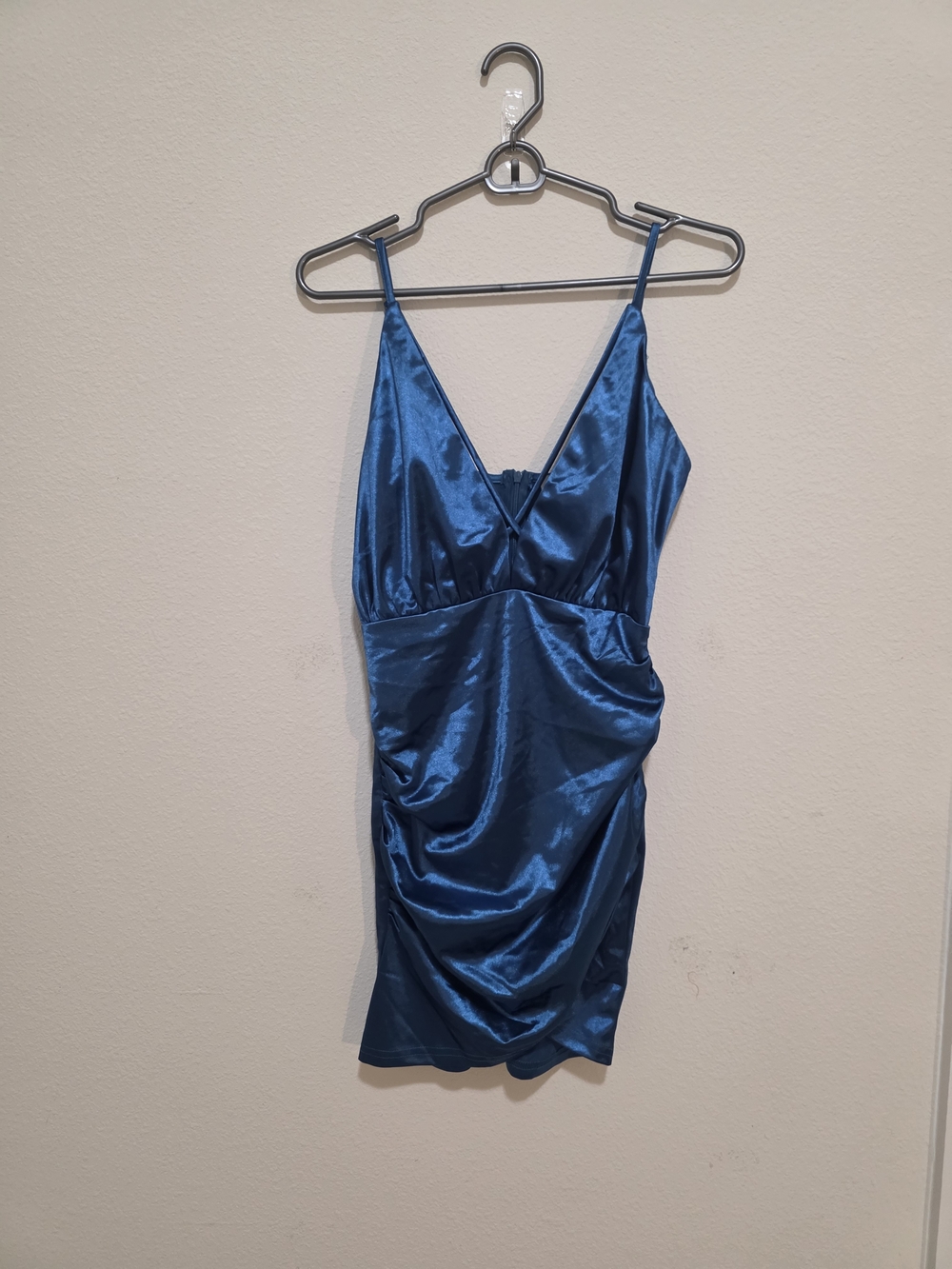AREA Deep Teal Satin Slip Mini Dress
